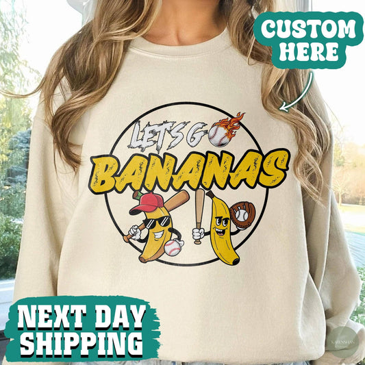 Let's Go Bananas Baseball Funny Banana Sports Tee