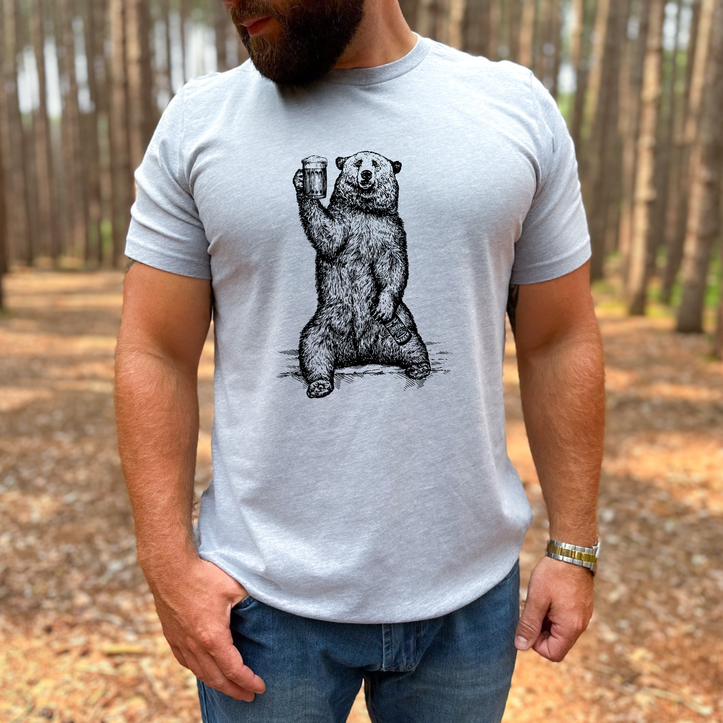 Beer Loving Bear Tshirt For Men *Unisex Fit* 261