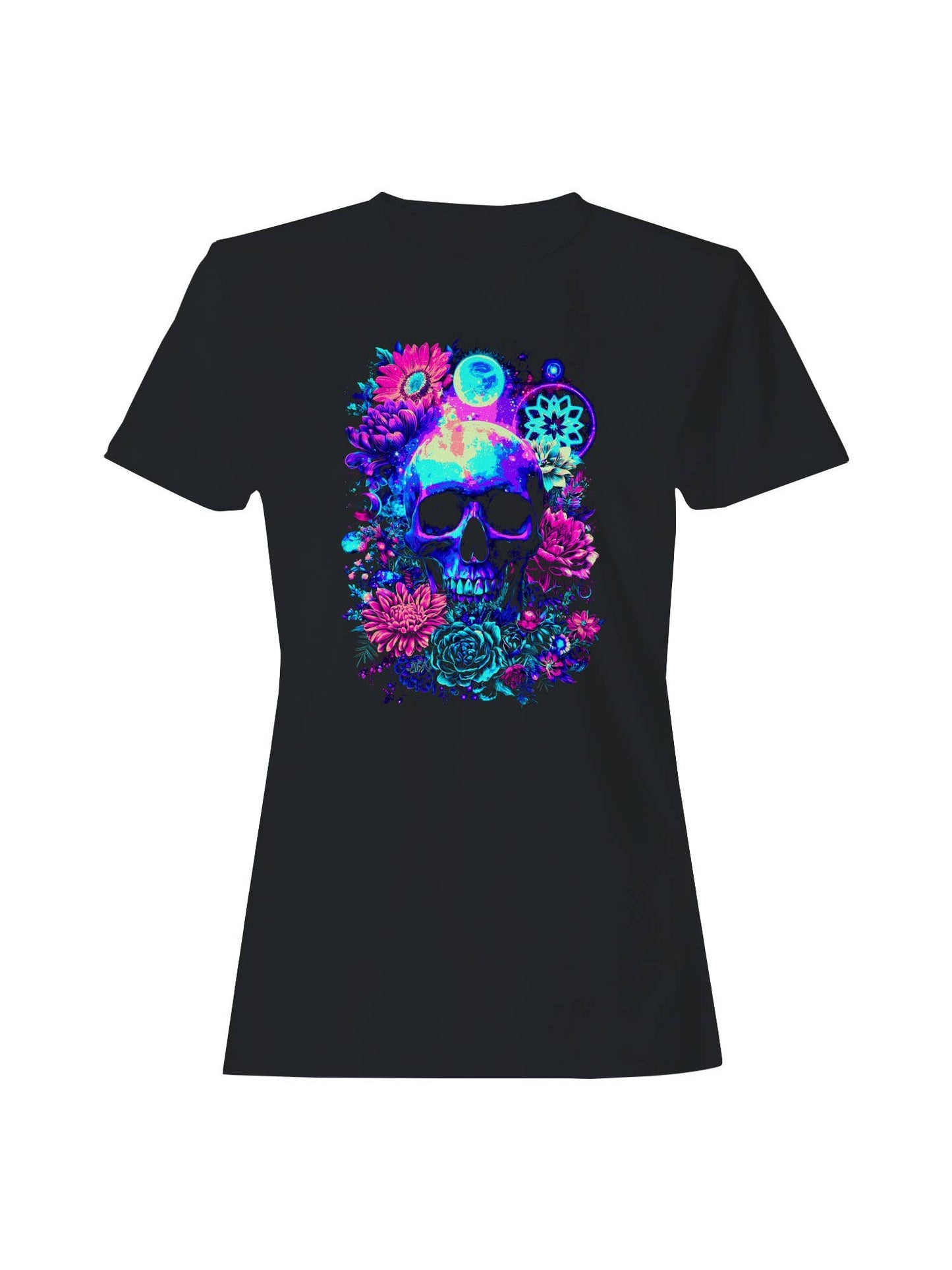 Cosmic Skull Neon Garden Art Women's T-Shirt