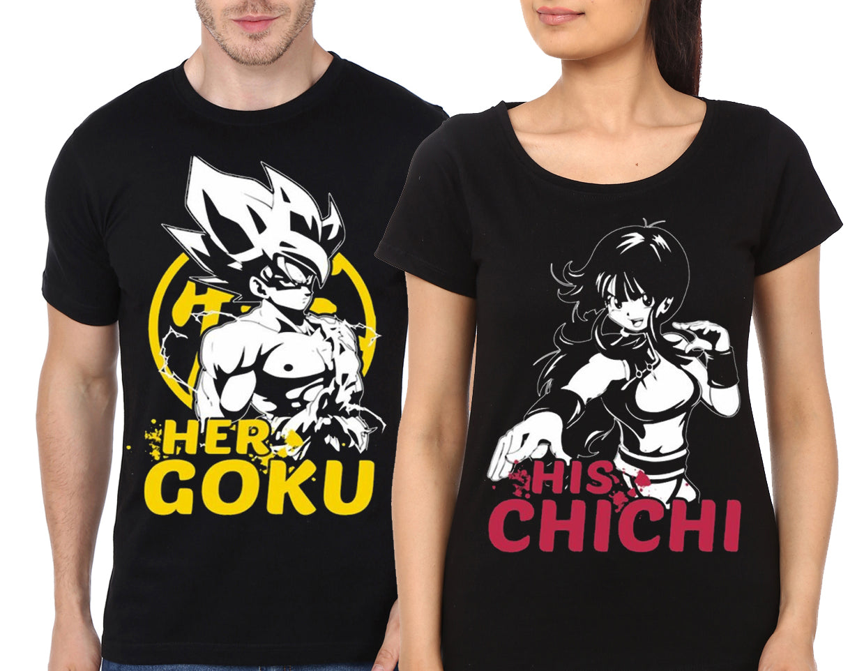 Her Goku / His Chichi Couples Black T-Shirt
