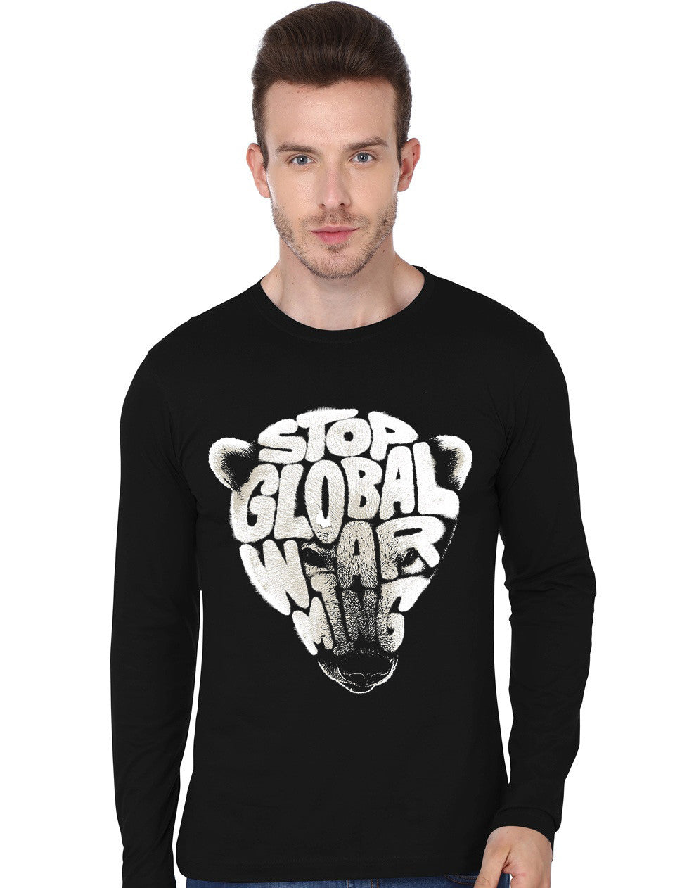 STOP GLOBAL WARMING Black Full Sleeve T-Shirt