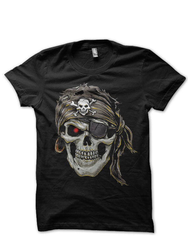 Skull Pirate Half Sleeve Black T-Shirt