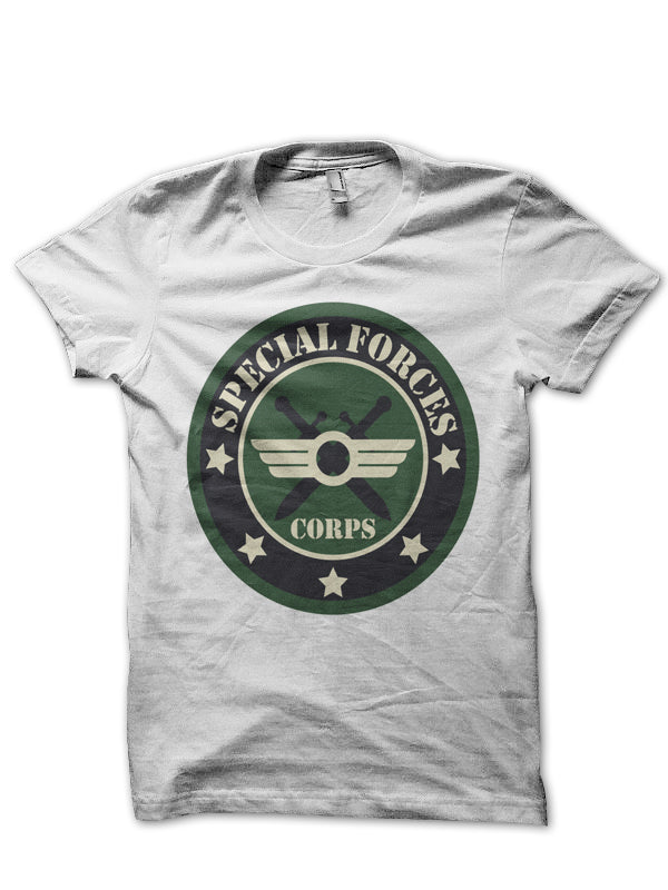 Special Forces Corps Half Sleeve White T-Shirt