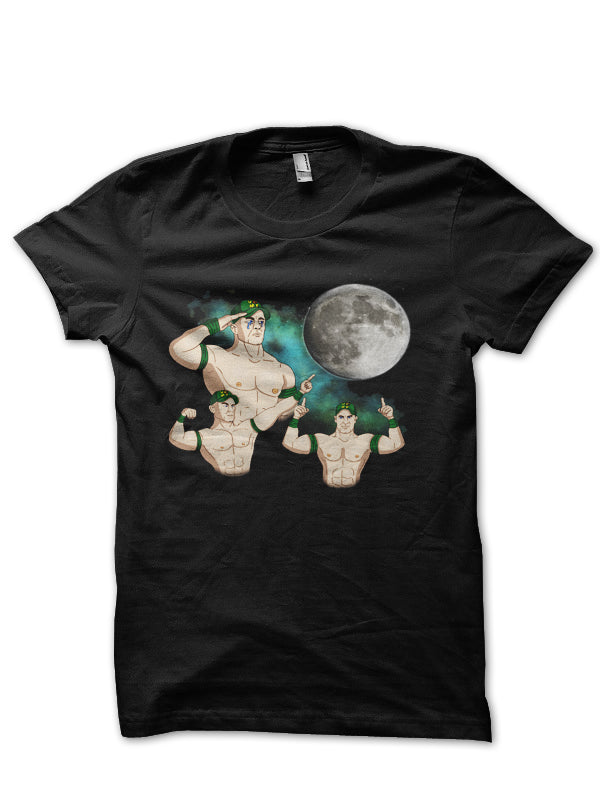 John Cena Flexing at the Moon Half Sleeve Black T-Shirt