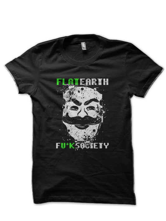 FLAT EARTH – F**K SOCIETY Black Half Sleeve T-Shirt