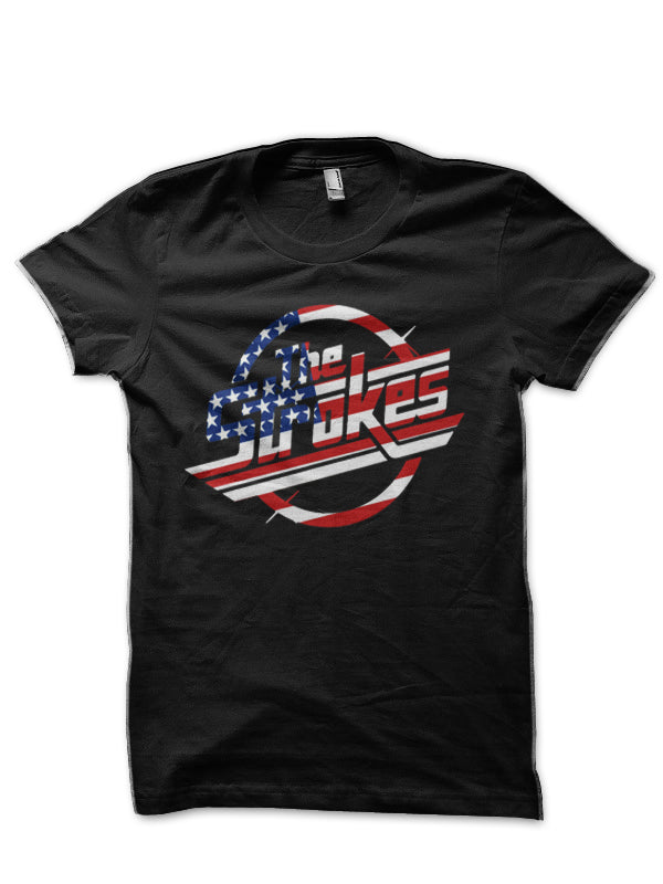 The Strokes Logo American Flag Black T-Shirt