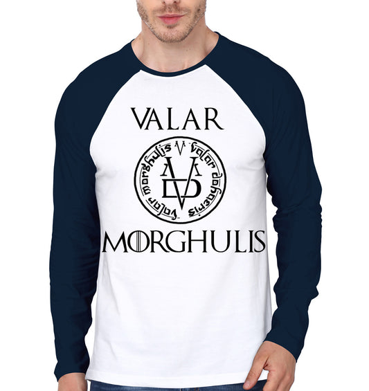 Valar Morghulis White And Navy Blue Raglan T-Shirt